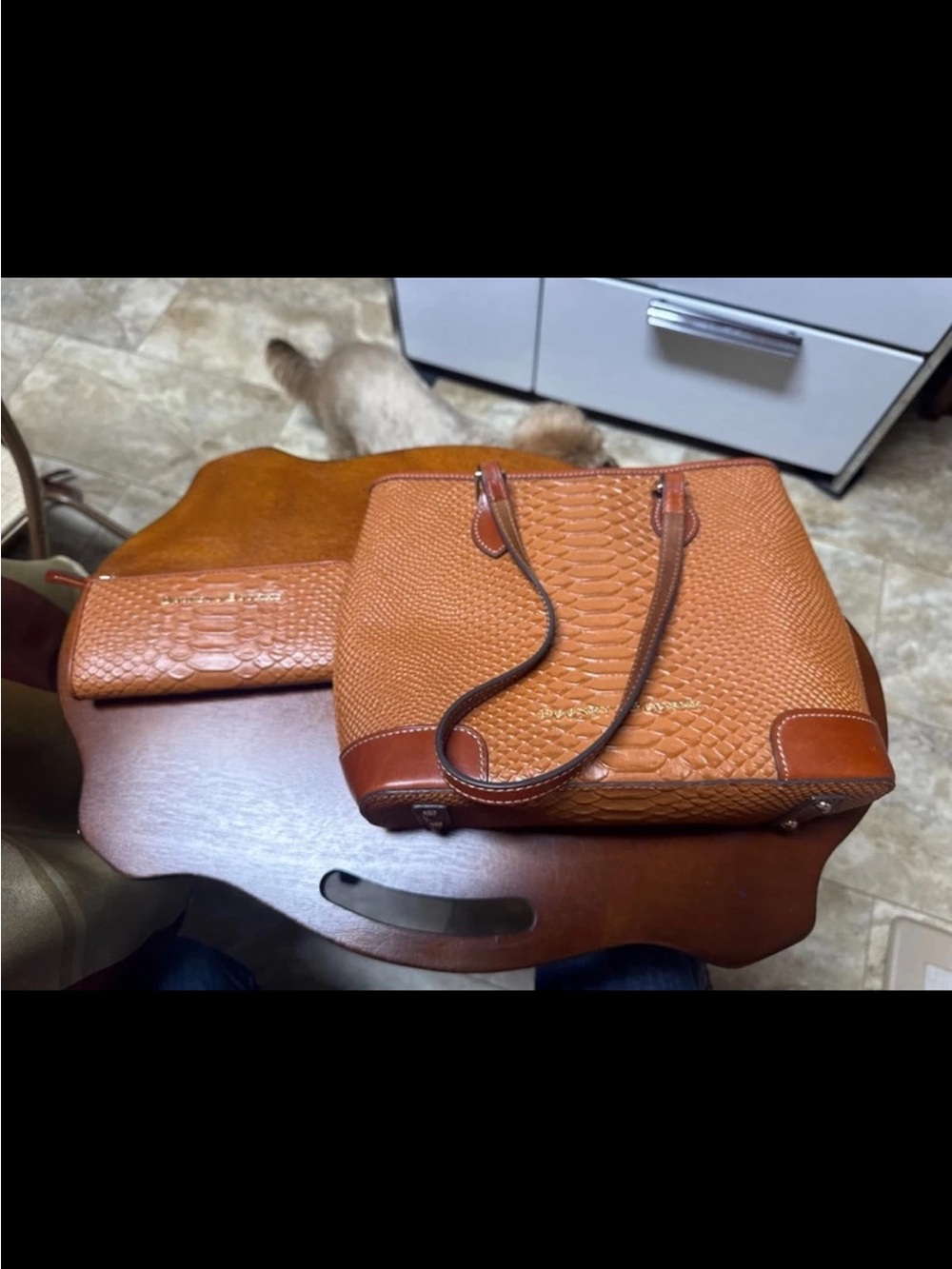 Textured Tan Tote Bag with Matching Wallet Dooney and Bourke set